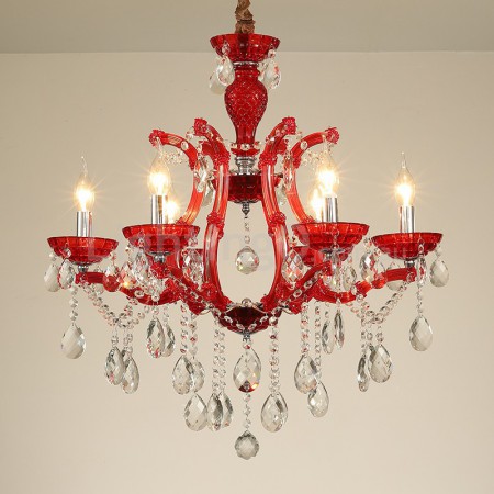 6 Light Red Candle Style Crystal Chandelier