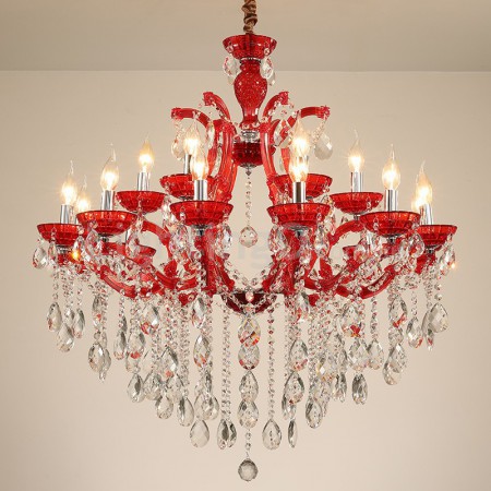18 Light (12+6) 2 Tiers Red Candle Style Crystal Chandelier