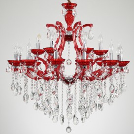 18 Light (12+6) 2 Tiers Red Candle Style Crystal Chandelier