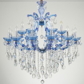 18 Light (12+6) 2 Tiers Blue Candle Style Crystal Chandelier