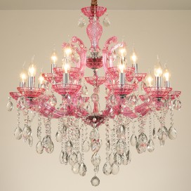 18 Light (12+6) 2 Tiers Rose Red Candle Style Crystal Chandelier