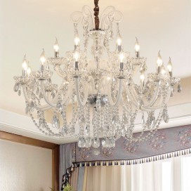 18 Light (12+6) 2 Tiers Clear Candle Style Crystal Chandelier