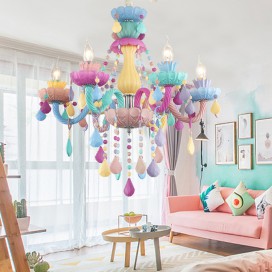 6 Light Multi Colours Macaron Kids Room Candle Style Crystal Chandelier