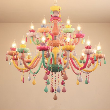 18 Light (12+6) 2 Tiers Multi Colours Macaron Kids Room Candle Style Crystal Chandelier
