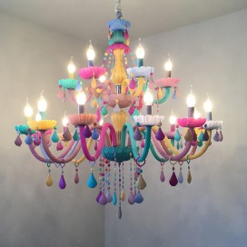 18 Light (12+6) 2 Tiers Multi Colours Macaron Kids Room Candle Style Crystal Chandelier