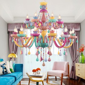 18 Light (12+6) 2 Tiers Multi Colours Macaron Kids Room Candle Style Crystal Chandelier