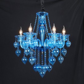 6 Light Blue Candle Style Crystal Chandelier