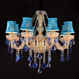 8 Light Gold Blue Candle Style Crystal Chandelier