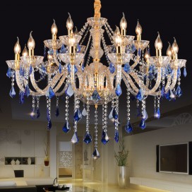 18 Light (12+6) 2 Tiers Gold Blue Candle Style Crystal Chandelier