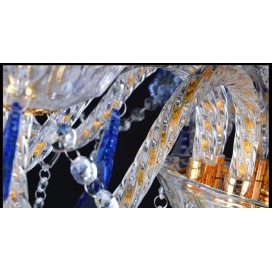18 Light (12+6) 2 Tiers Gold Blue Candle Style Crystal Chandelier