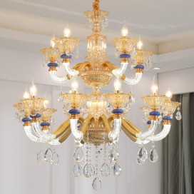 15 Light (10+5) 2 Tiers Champagne Candle Style Crystal Chandelier