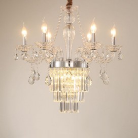 6 Light Gold Silver Candle Style Crystal Chandelier
