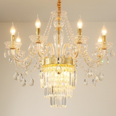 8 Light Gold Silver Candle Style Crystal Chandelier