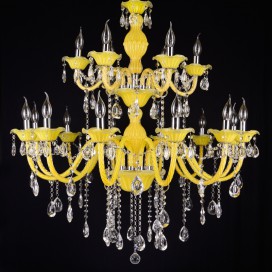 18 Light (12+6) 2 Tiers Yellow Candle Style Crystal Chandelier