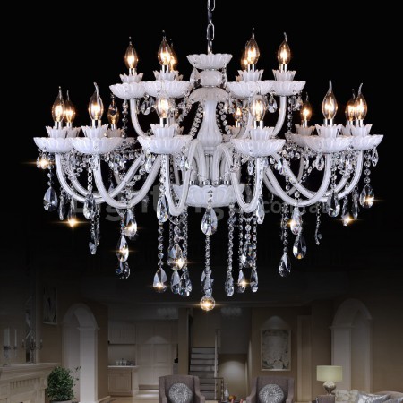 18 Light (12+6) 2 Tiers White Candle Style Crystal Chandelier