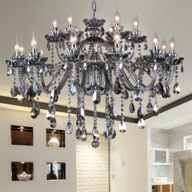 18 Light (12+6) 2 Tiers Gray Candle Style Crystal Chandelier
