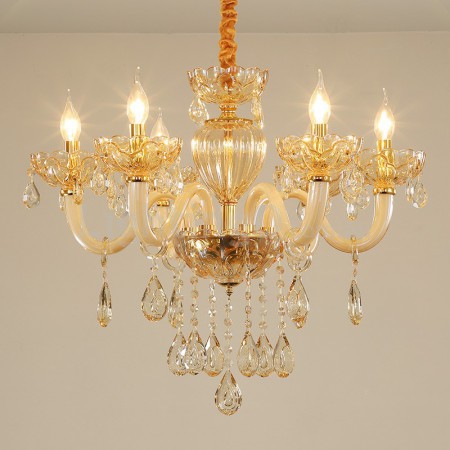 6 Light Champagne Candle Style Crystal Chandelier