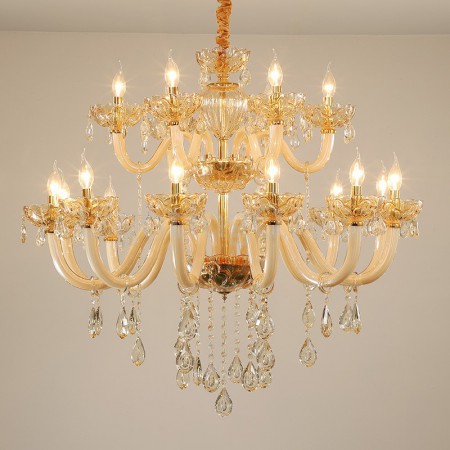 18 Light (12+6) 2 Tiers Champagne Candle Style Crystal Chandelier