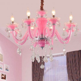8 Light Pink Candle Style Crystal Chandelier