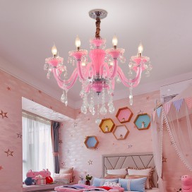 8 Light Pink Candle Style Crystal Chandelier