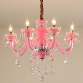 8 Light Pink Candle Style Crystal Chandelier