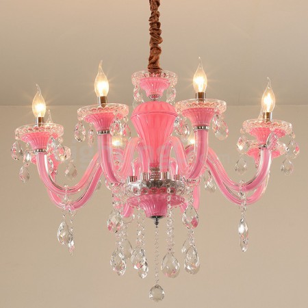 8 Light Pink Candle Style Crystal Chandelier