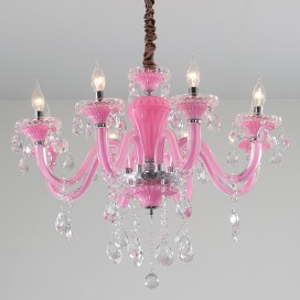 8 Light Pink Candle Style Crystal Chandelier