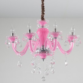 8 Light Pink Candle Style Crystal Chandelier