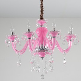 8 Light Pink Candle Style Crystal Chandelier