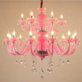 18 Light (12+6) 2 Tiers Pink Candle Style Crystal Chandelier