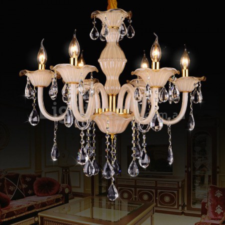 6 Light Champagne Candle Style Crystal Chandelier