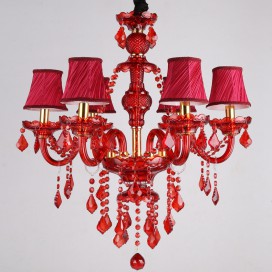 6 Light Red Candle Style Crystal Chandelier