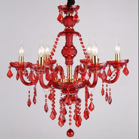 6 Light Red Candle Style Crystal Chandelier