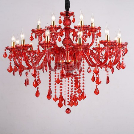 18 Light (12+6) 2 Tiers Red Candle Style Crystal Chandelier