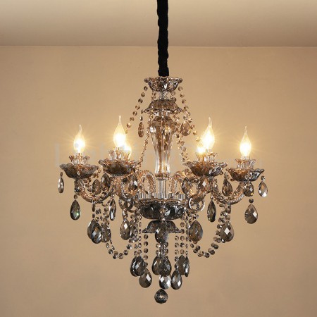 6 Light Gray Candle Style Crystal Chandelier