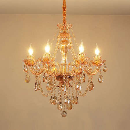 6 Light Amber Candle Style Crystal Chandelier