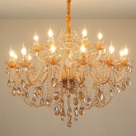 18 Light (12+6) 2 Tiers Amber Candle Style Crystal Chandelier