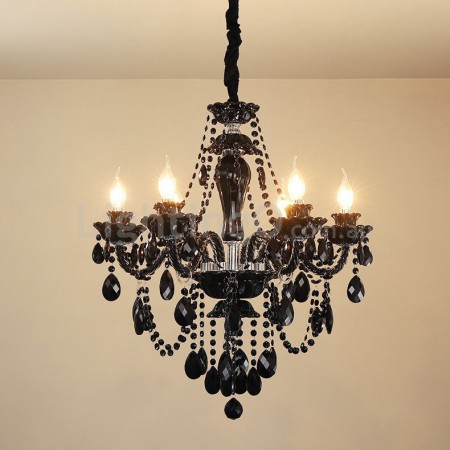 6 Light Black Candle Style Crystal Chandelier