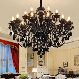 18 Light (12+6) 2 Tiers Black Candle Style Crystal Chandelier