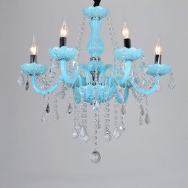 6 Light Nordic Style Blue Candle Style Crystal Chandelier