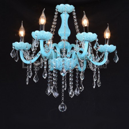 6 Light Nordic Style Blue Candle Style Crystal Chandelier