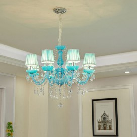 8 Light Nordic Style Blue Candle Style Crystal Chandelier