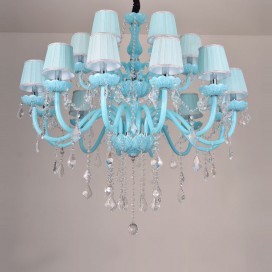 18 Light (12+6) 2 Tiers Nordic Style Blue Candle Style Crystal Chandelier