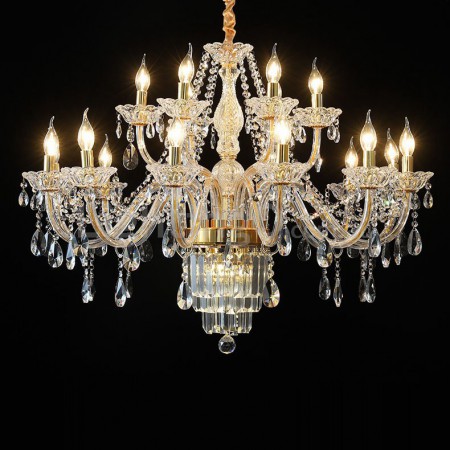 18 Light (12+6) One Tier Gold Candle Style Crystal Chandelier
