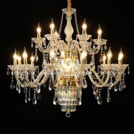 18 Light (12+6) 2 Tiers Gold Candle Style Crystal Chandelier