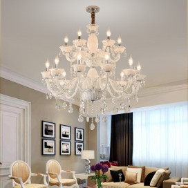 18 Light (12+6) 2 Tiers White Candle Style Crystal Chandelier