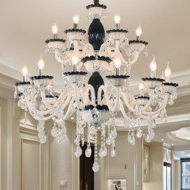 18 Light (12+6) 2 Tiers Black Candle Style Crystal Chandelier