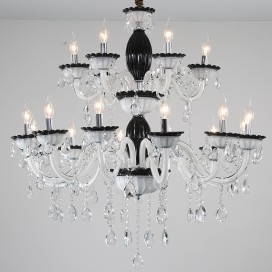 18 Light (12+6) 2 Tiers Black Candle Style Crystal Chandelier