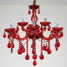 9 Light (6+3) 2 Tiers Red Candle Style Crystal Chandelier