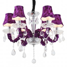 6 Light Purple Candle Style Crystal Chandelier